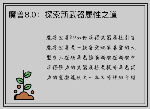 魔兽8.0：探索新武器属性之道